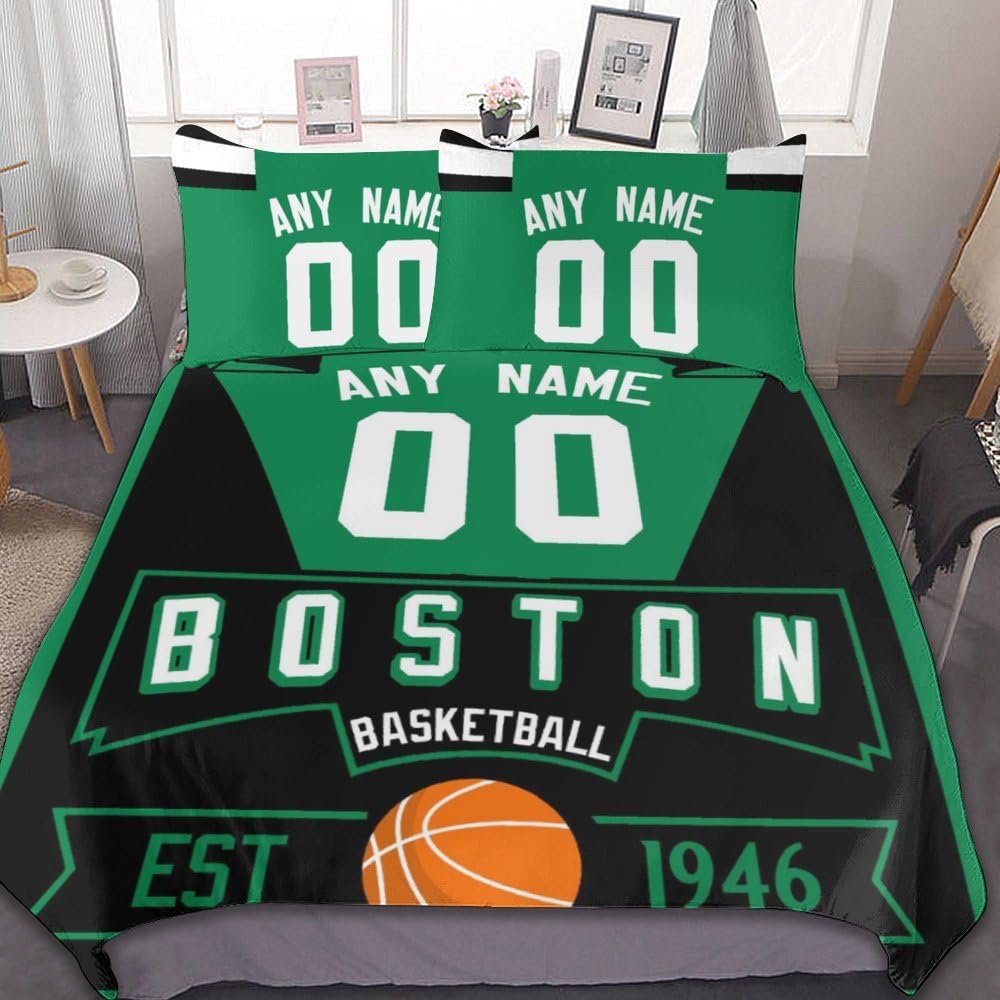 Custom Basketball Comforter Set - 3 Piece Bedding (Comforter + 2 Pillowcases) for Sports Fans | Personalized Name & Number | Soft, Lightweight Quilt | Perfect for Boys Room, Dorm Decor & Basketball Themed Bedroom