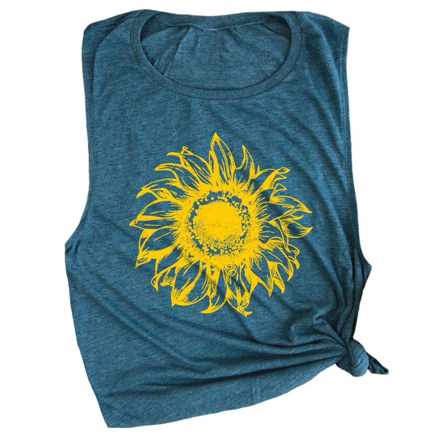 Vintage Sunflower Graphic Muscle Tee - Soft Cotton Workout Shirt for Men & Women - Perfect for Summer Vacation, Gym, and Casual Wear