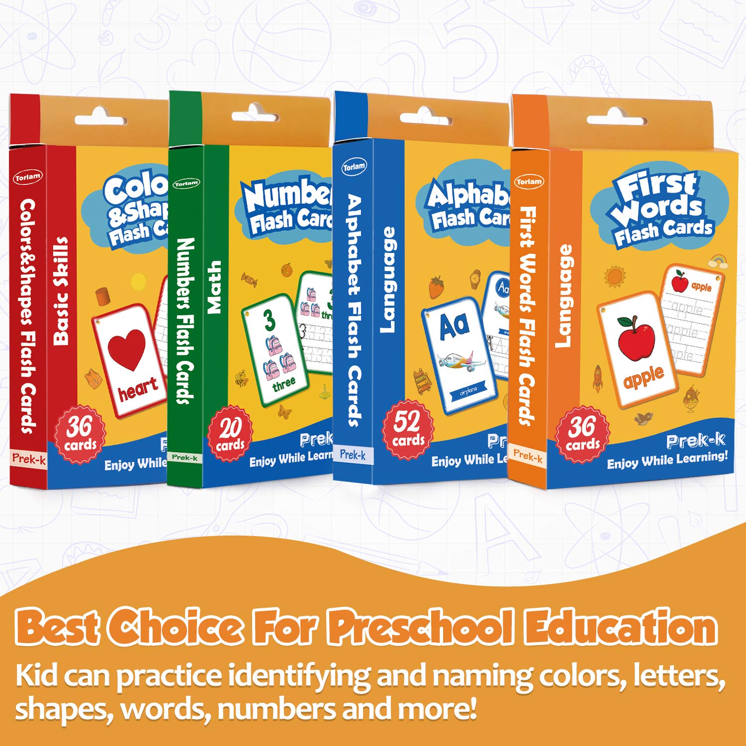 Alphabet Flash Cards for Toddlers - 4 Set Learning Cards for Numbers, Letters & Shapes | Tracing Activities for Kindergarten Kids
