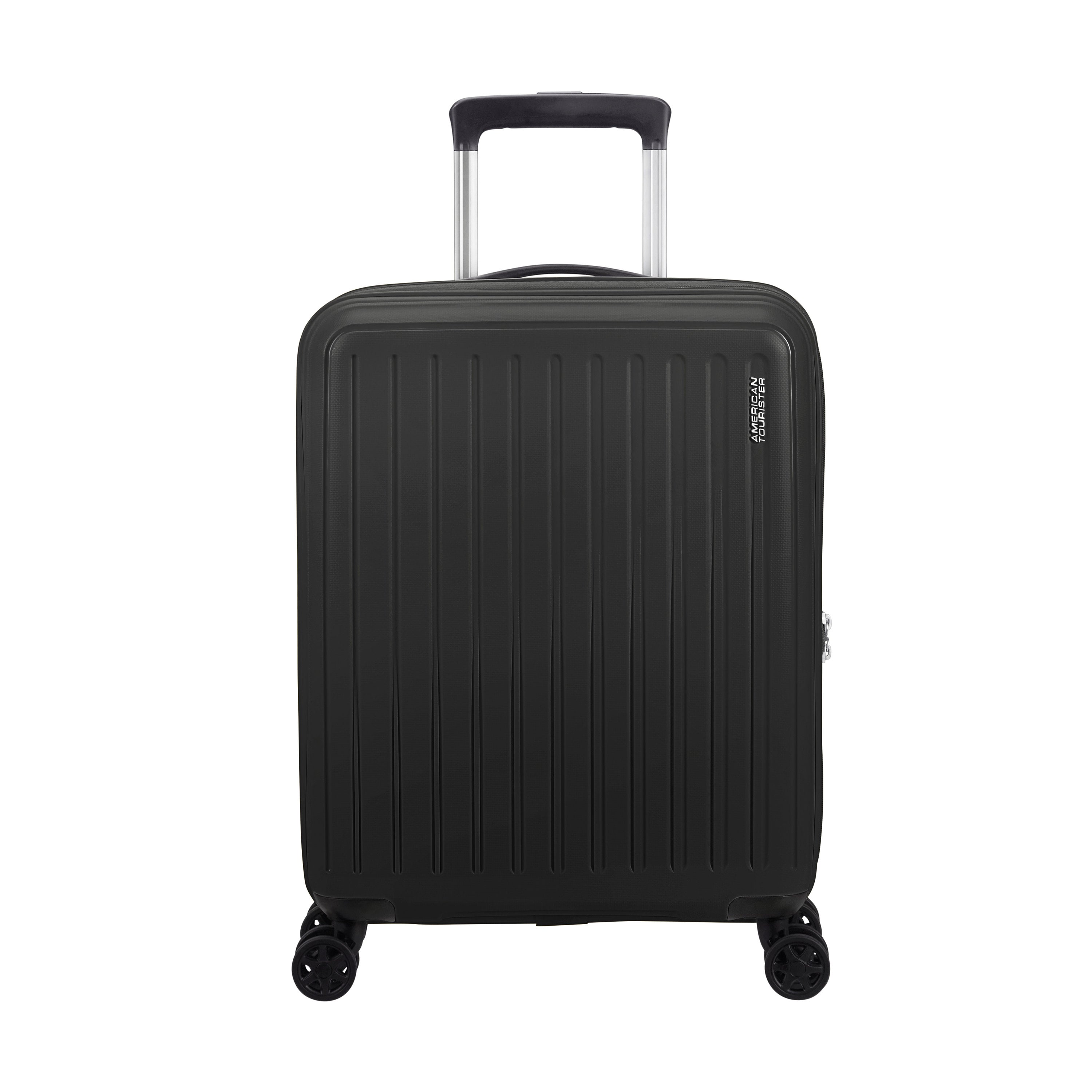 American Tourister Rejoy Spinner Expandable 3-Piece Luggage Set - Lightweight Hardshell Suitcase with 360° Wheels for Travel, Business & Vacation (Black)