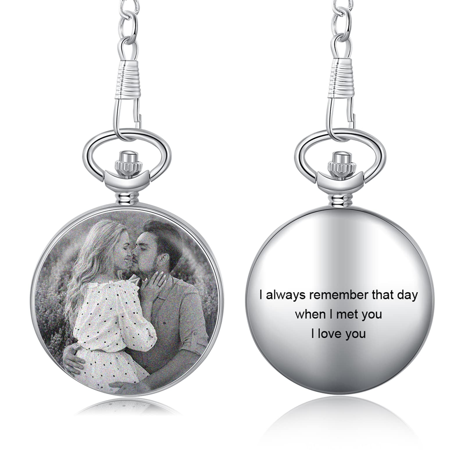 Custom Engraved Vintage Pocket Watch for Men - Personalized Photo Pocket Watch with Chain - Unique Gift for Dad, Husband, Father - Perfect for Weddings, Anniversaries & Special Occasions