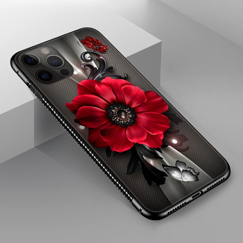 iPhone 12 Pro Max Case (6.7 inch) - Floral Butterfly Design Hard PC Back with Soft TPU Bumper, Non-Slip Protective Cover for Women | Perfect for Everyday Use, Work & Travel
