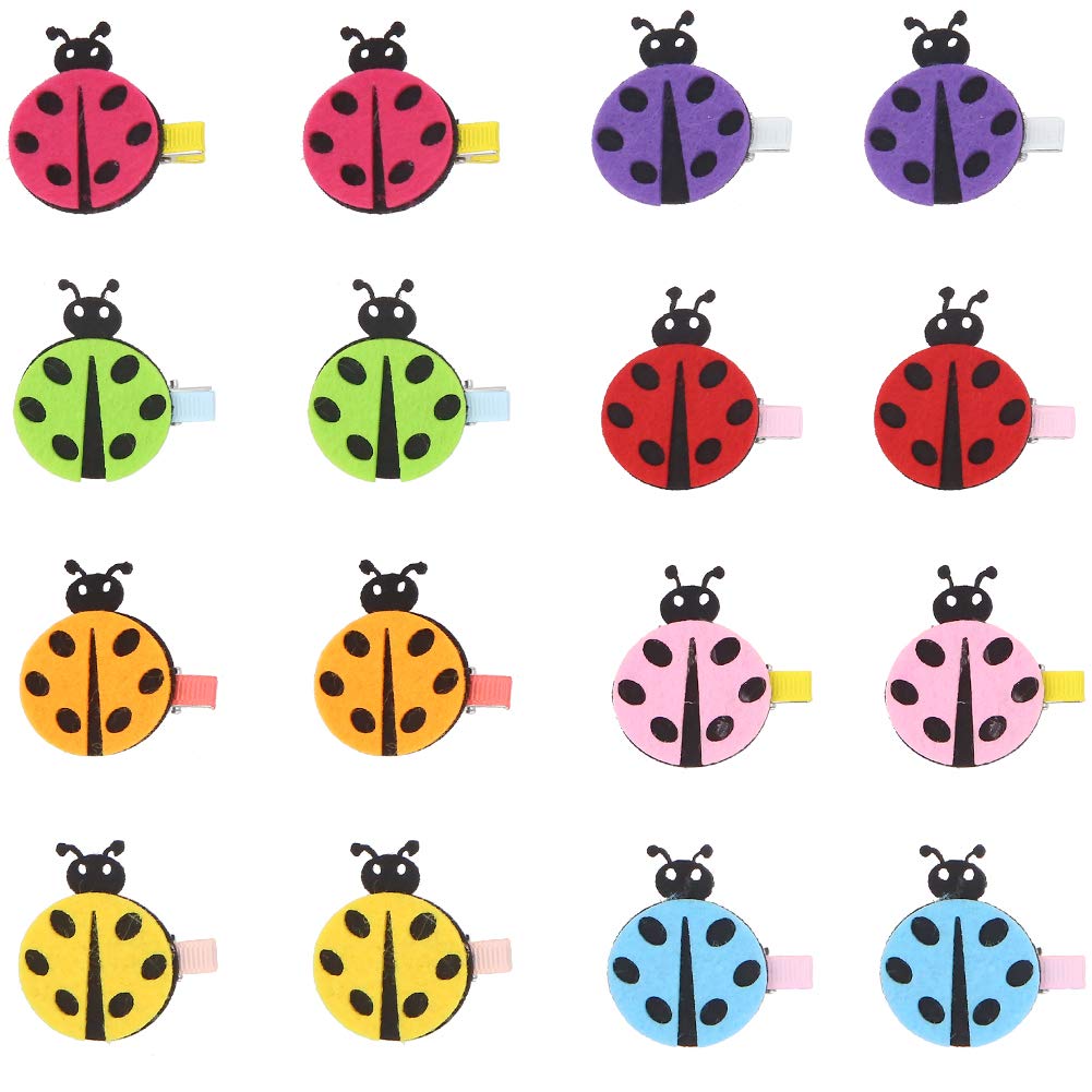 16 Pcs Ladybug Themed Felt Hair Clips Set - Cute Barrettes Hairpins with Metal Clips for Girls, Toddlers & Kids - Perfect for Parties, School & Daily Hair Accessories