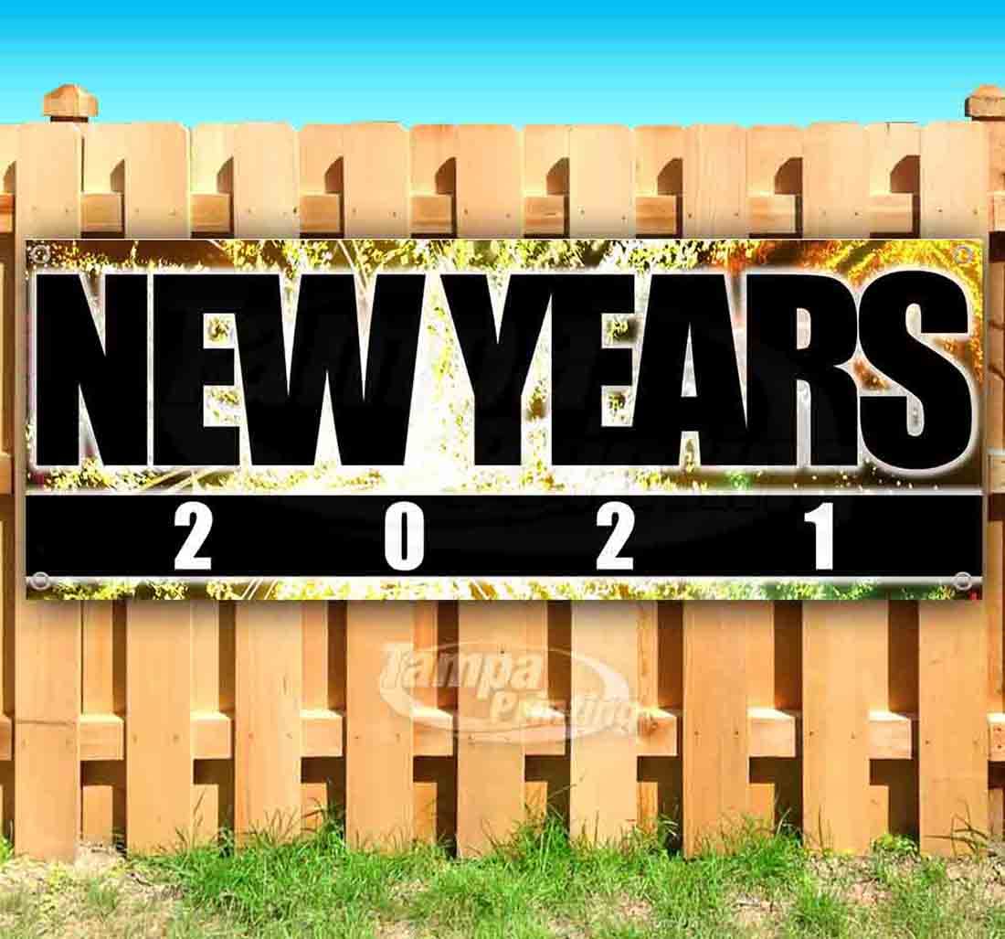 2021 New Year Celebration Banner - 13 oz Heavy-Duty Vinyl with Metal Grommets | Single-Sided Non-Fabric Decoration | Perfect for Parties, Home & Office Decor