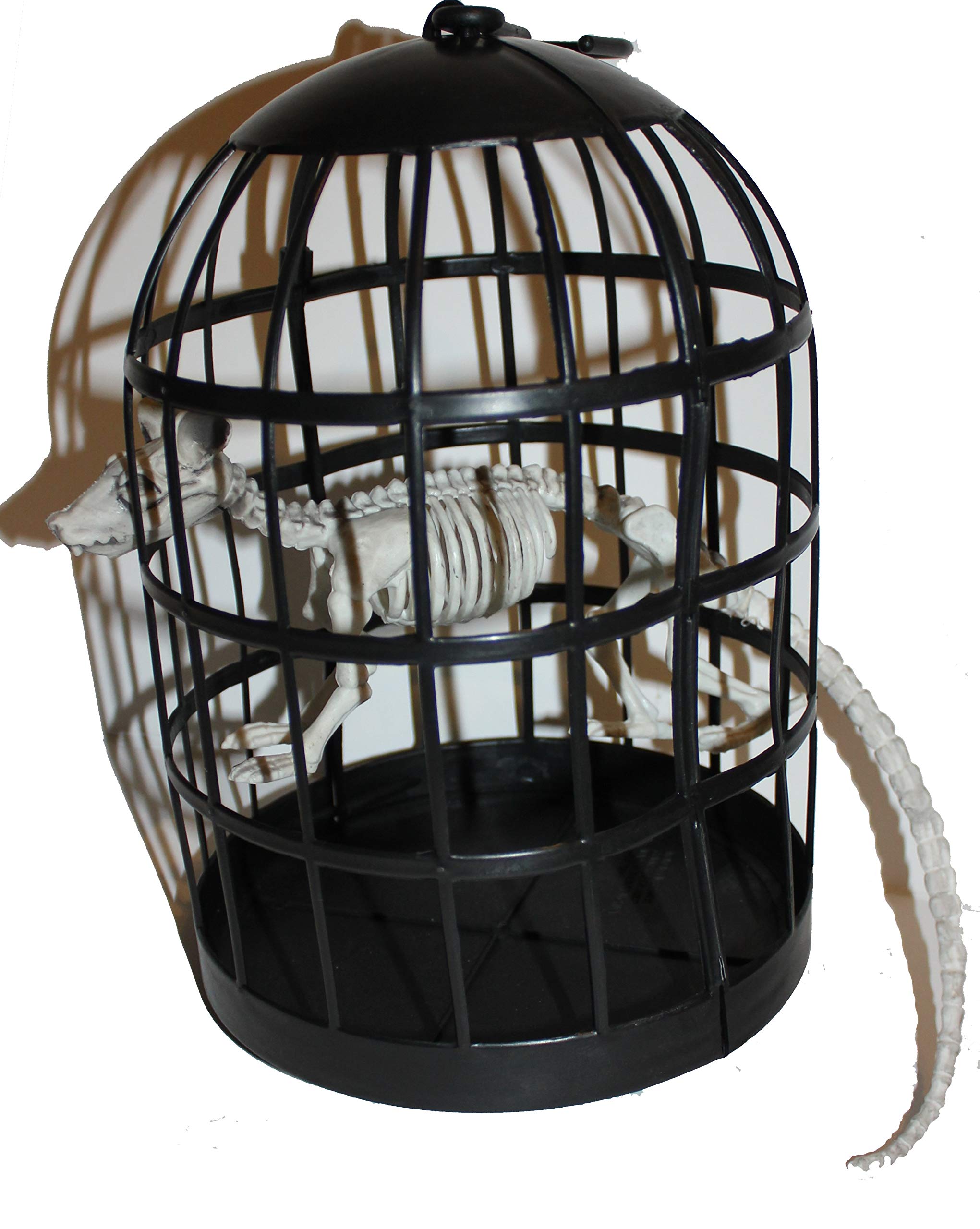8-Inch Plastic Skeleton Rat in 10-Inch Hanging Cage - Halloween Decorations for Home, Party & Outdoor Scary Decor