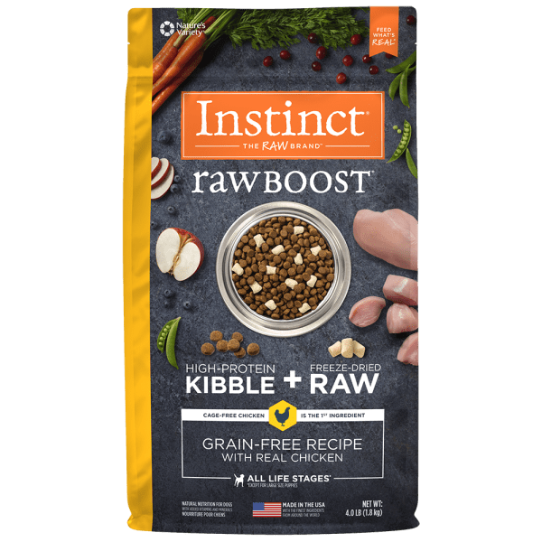 Instinct Raw Boost Grain-Free Dry Dog Food with Real Chicken - High Protein Kibble for Adult Dogs - Perfect for Active Pets & Training Rewards