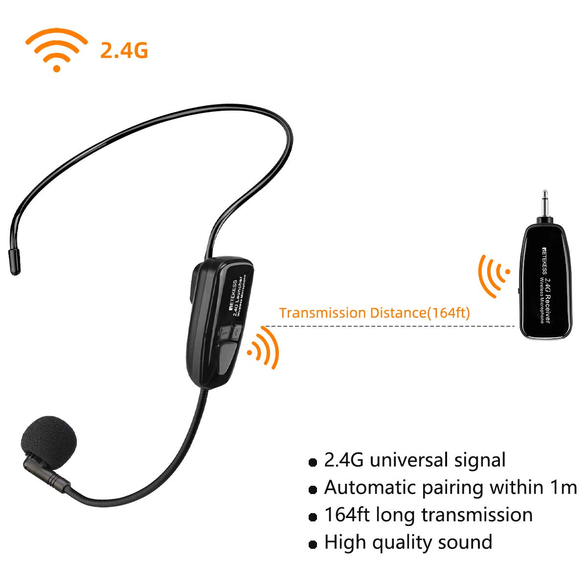 Retekess TT123 2.4G Wireless Microphone Headset System - 164ft Range, Dual Headset & Handheld Mic for Tour Guides, Teachers, Presenters - Perfect for Voice Amplification, PA Systems, Public Speaking, and Outdoor Events