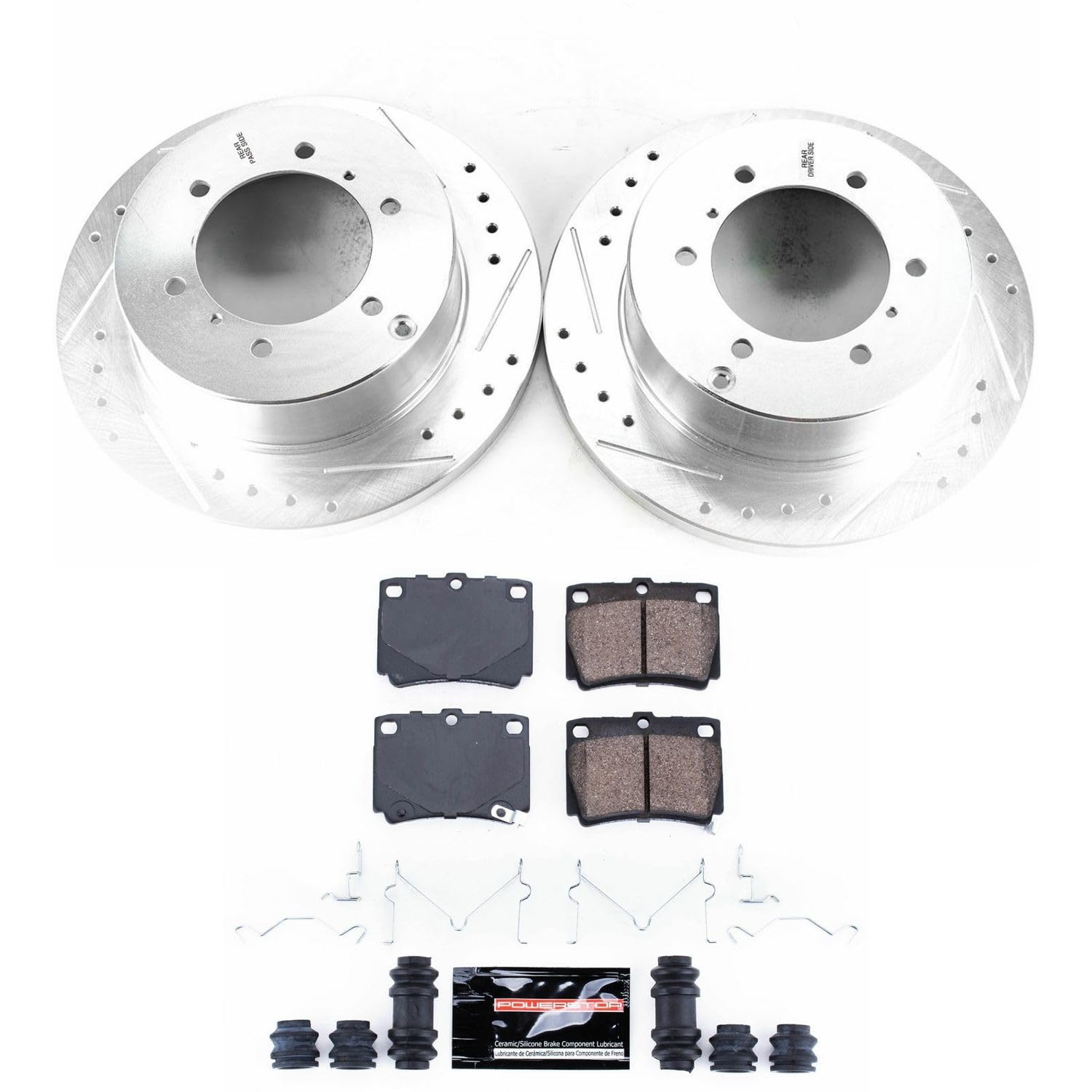 Power Stop K5160 Rear Z23 Carbon Fiber Brake Pads & Drilled Slotted Rotors Kit - Compatible with 1997-2004 Mitsubishi Montero Sport | High-Performance Braking for Off-Road Adventures & Towing
