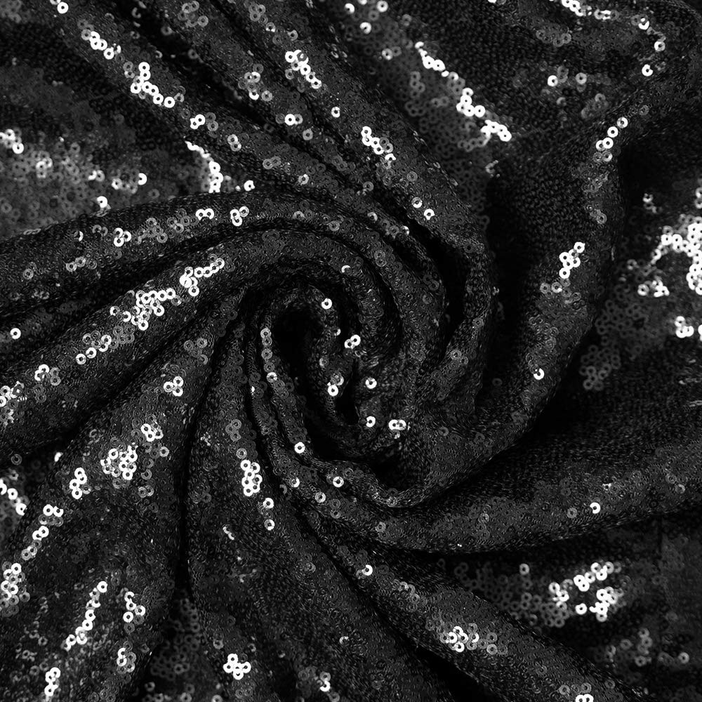 JYFLZQ Black Sequin Backdrop Curtains 2ft x 8ft (4 Panels) - Sparkly Photography Background for Photo Booth, Birthday, Graduation, Halloween & Father's Day Parties - Perfect for Events, Weddings, Baby Showers & Home Decor