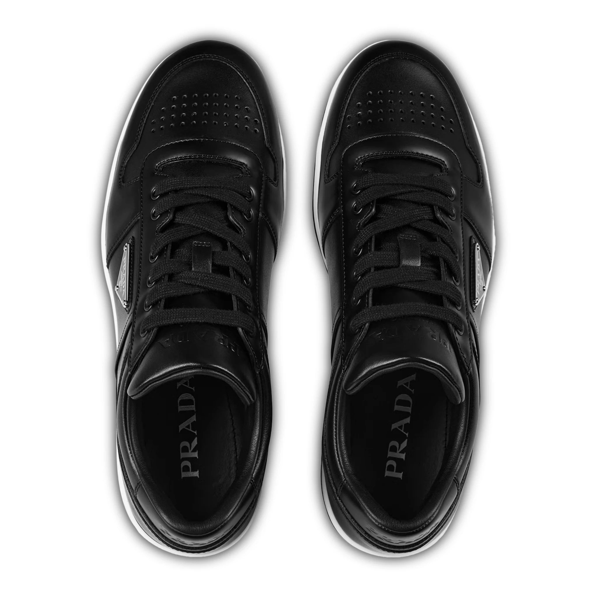 Prada Downtown Leather Low Top Black Sneakers for Men - Stylish & Comfortable Casual Shoes for Walking, Travel & Everyday Wear
