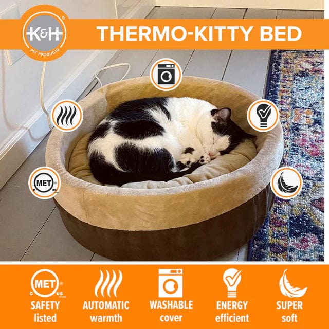 K&H Thermo Kitty Heated Cat Bed - Self-Warming Pet Bed for Indoor Cats, Soft Plush Fleece, 2 Sizes (Small & Large) - Perfect for Winter & Cold Weather Comfort