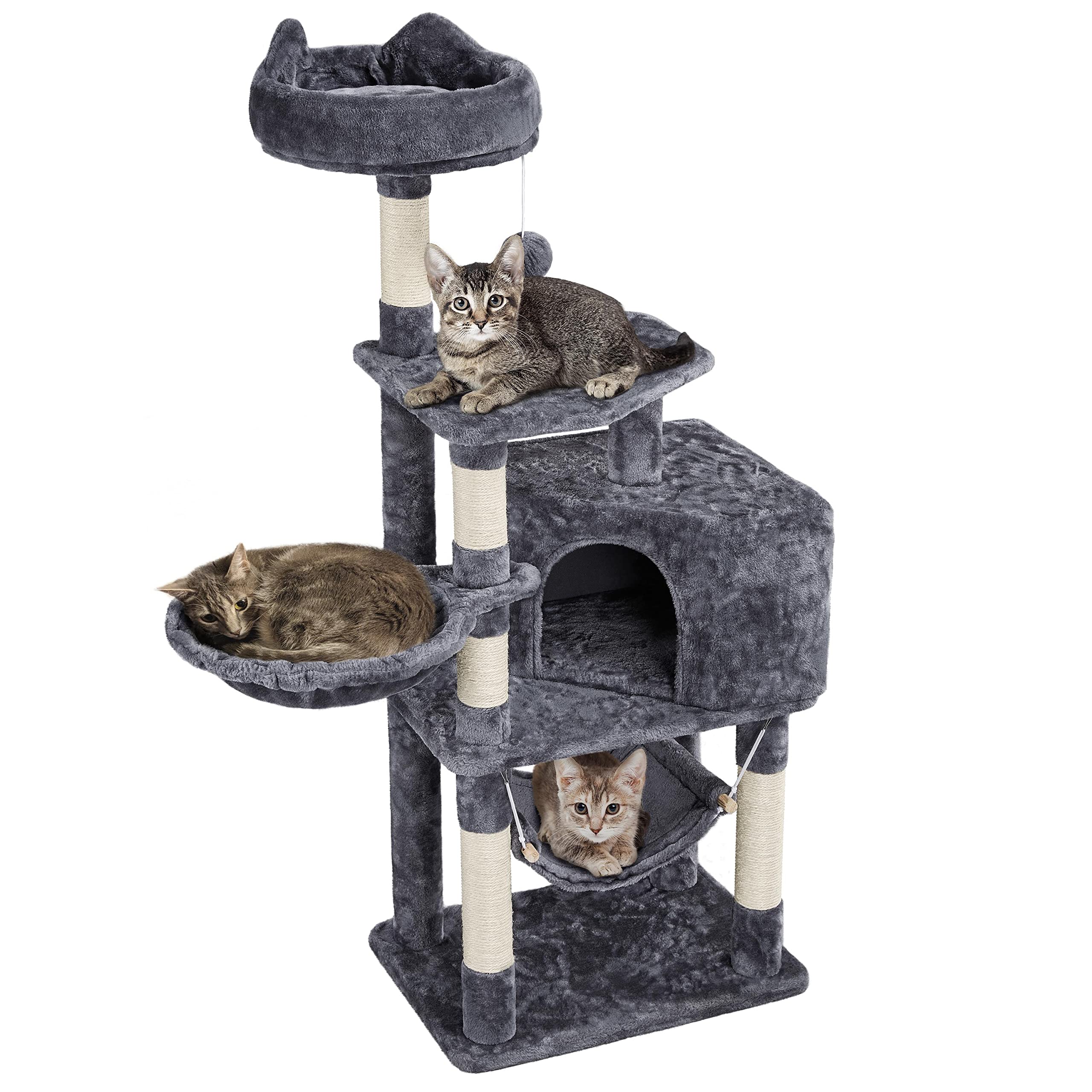 Topeakmart 54.5'' Cat Tree Tower with Scratching Posts & Hammock - Multi-Level Cat Condo with Sisal-Covered Perches, Plush Bed & Activity Center for Indoor Cats & Kittens - Perfect for Play, Rest & Climbing in Home or Apartment