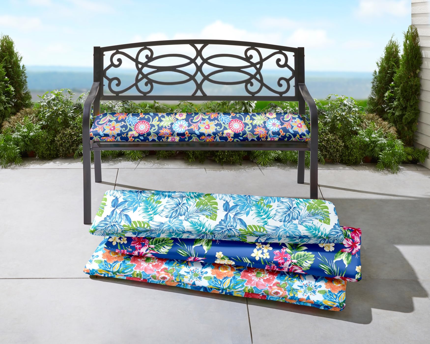 BrylaneHome Steel Garden Bench - Willow Outdoor Patio Furniture for Garden, Yard, and Backyard Relaxation