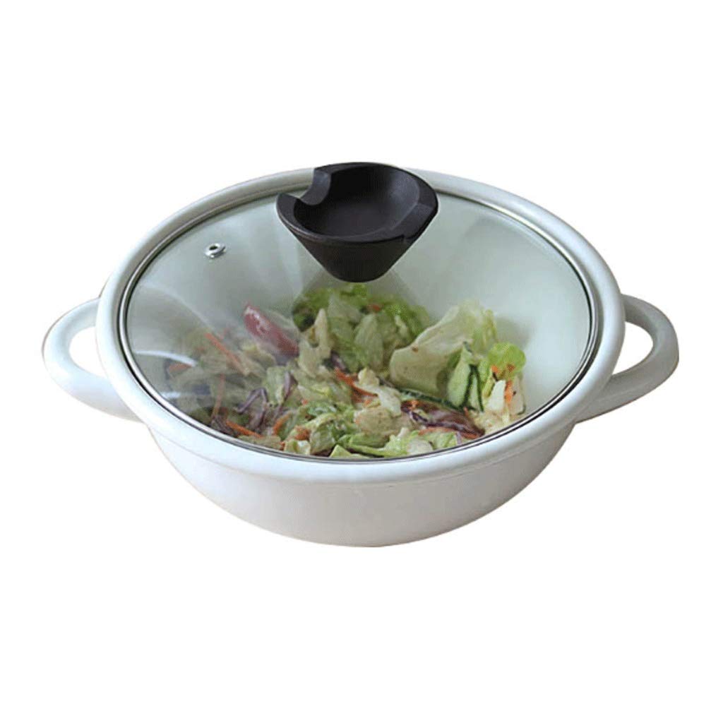 **White Enamel Soup Pot with Glass Lid - Double Ear Non-Stick Casserole for Gas & Induction Cooktops - Perfect for Steaming, Boiling & Slow Cooking Soups, Stews & Stocks**
