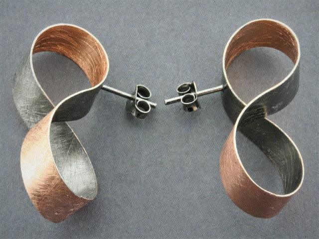 Rose Gold & Oxidized Infinity Ribbon Stud Earrings - Elegant Jewelry for Women, Perfect for Parties, Weddings & Everyday Wear