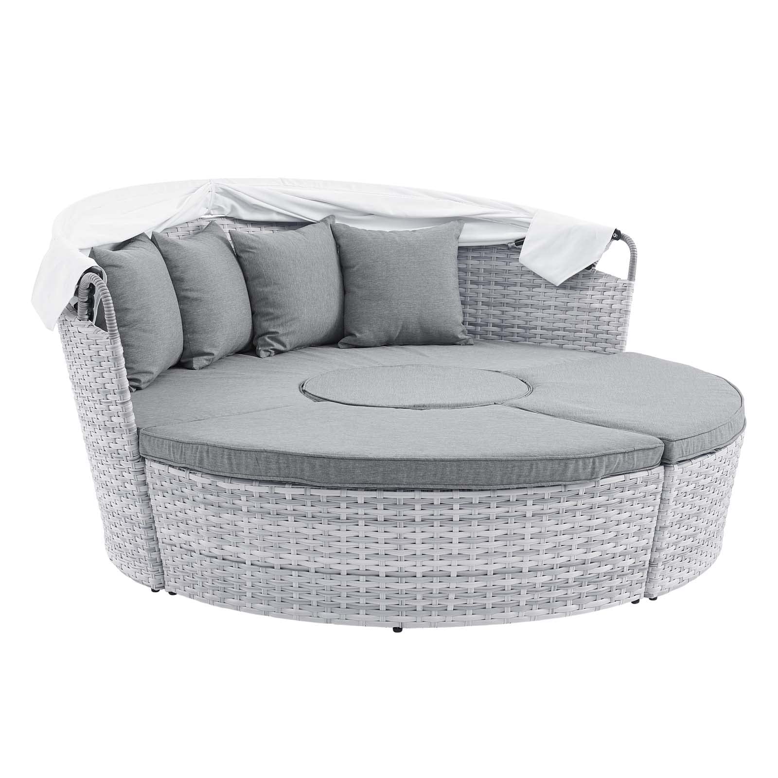 Modway Scottsdale Light Gray Outdoor Patio Sectional Daybed - Wicker Rattan Canopy Sofa for Garden, Poolside & Backyard Relaxation