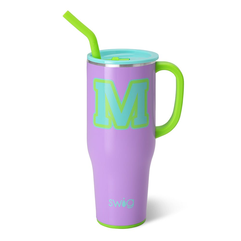 40oz Ultra Violet Initial M Mega Mug - Personalized Large Insulated Tumbler for Coffee, Tea & Cold Drinks - Perfect for Office, Travel & Outdoor Activities