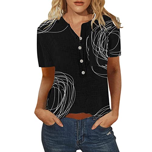 Women's Casual Leaf Print Button-Up Blouse - Short Sleeve & Long Sleeve T-Shirt Tops (Black, Medium) | Perfect for Work, Date Night & Everyday Wear