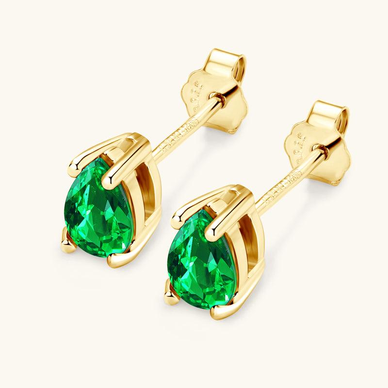 Vibrant Water Drop Emerald Stud Earrings – 14K Gold Plated Dangle Earrings for Women, Elegant Green Gemstone Jewelry Gift for Birthday, Anniversary | Perfect for Parties, Weddings & Special Occasions