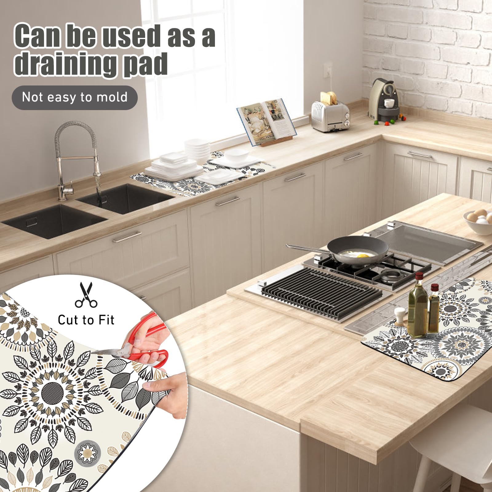 Premium Absorbent Dish Drying Mat with Non-Slip Rubber Backing - 16