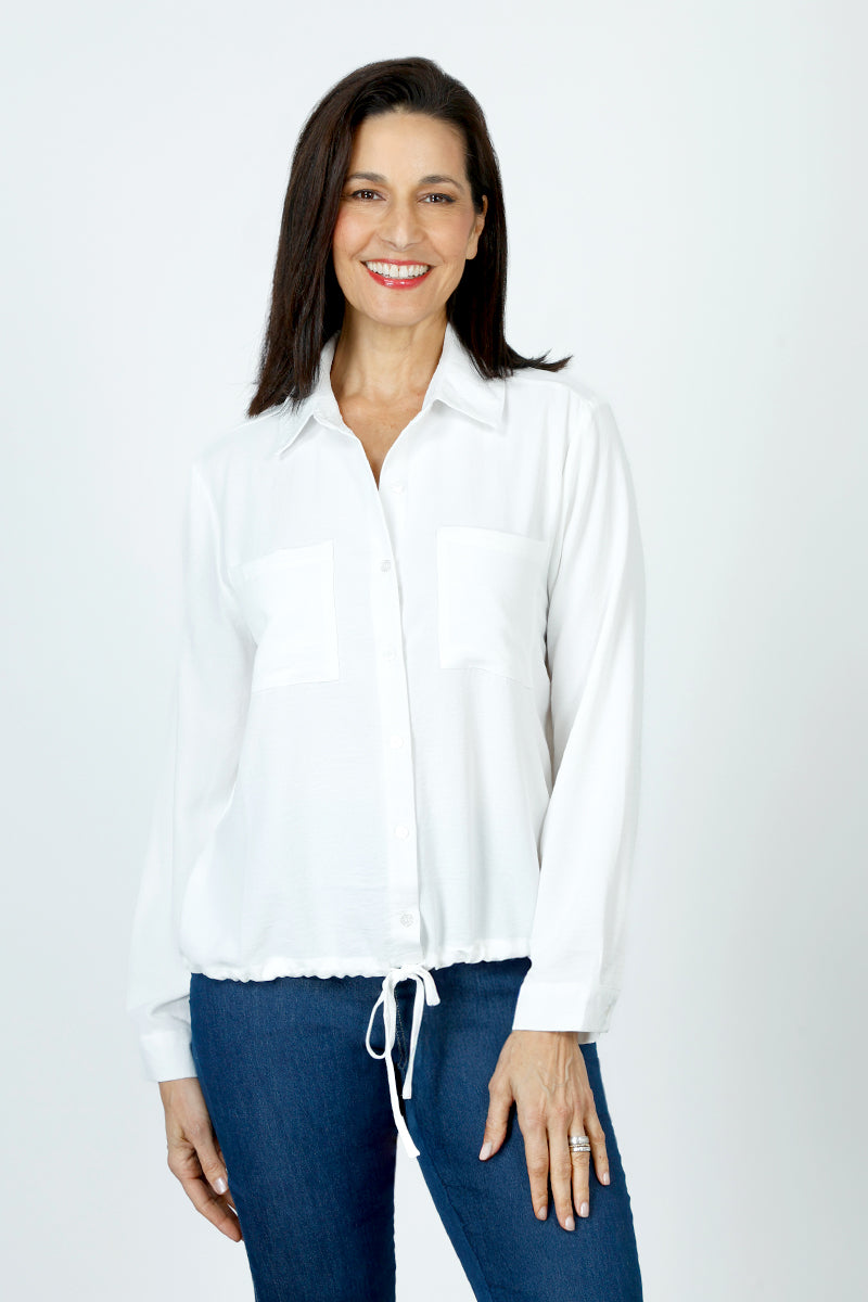 Stylish Women's 2 Pocket Button Down Tie Blouse - Elegant Office Wear & Casual Outfit for Work or Date Night