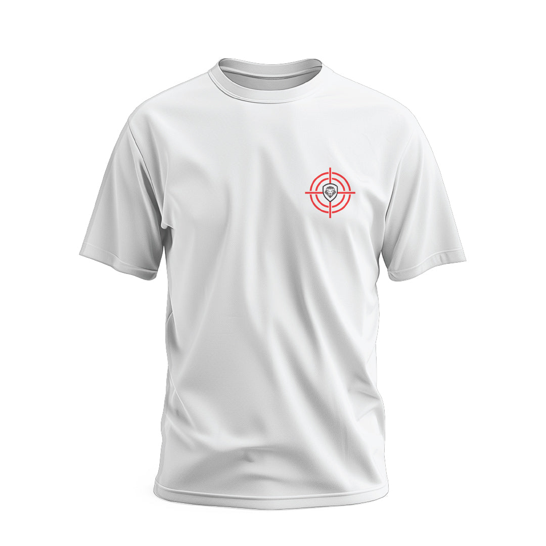 Future Looks Bright White Business is War Target Shield Short Sleeve T-Shirt - Motivational Workwear for Entrepreneurs & Office Professionals