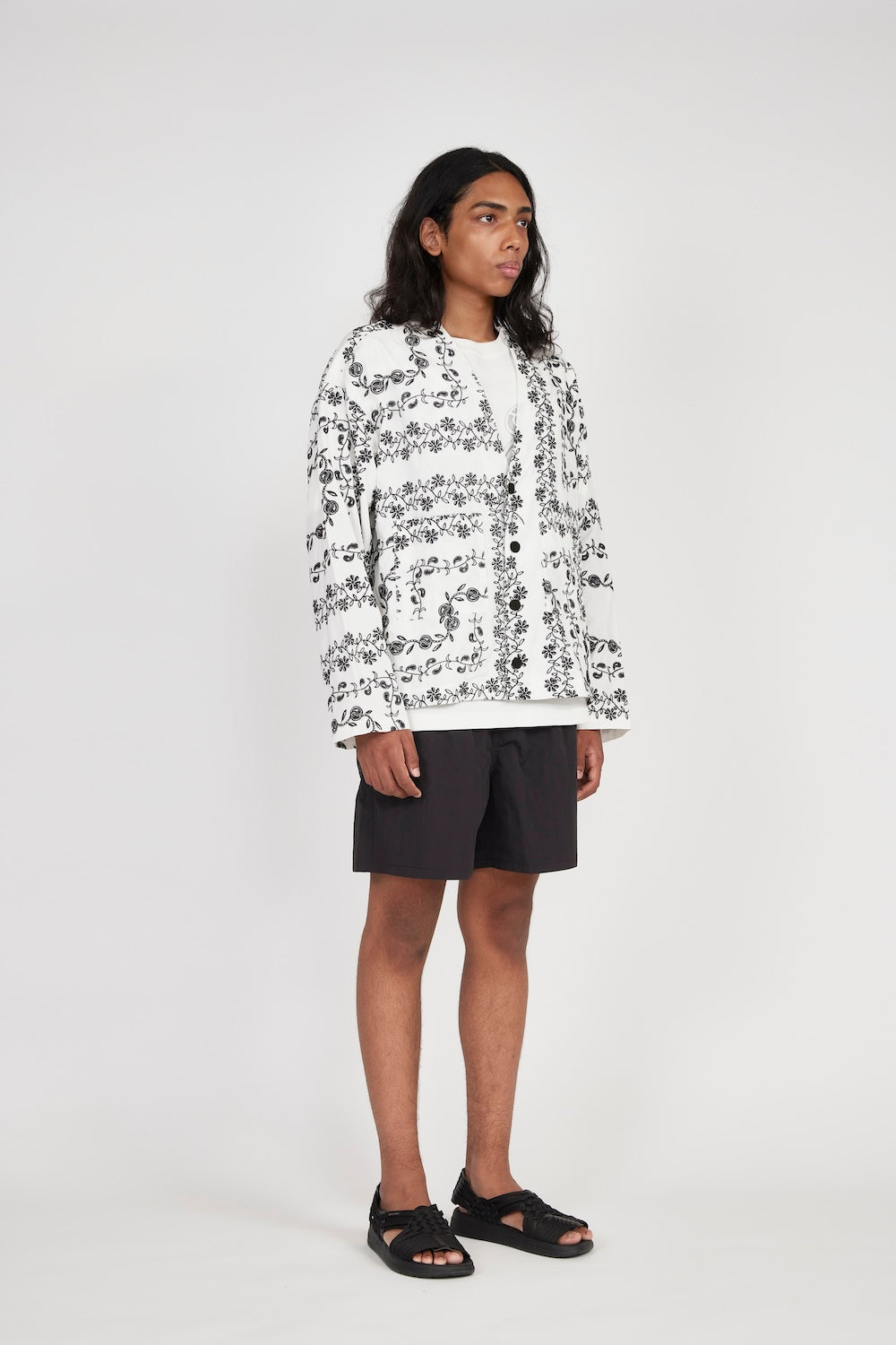 Yin Yang Paisley Long Sleeve Cardigan Sweater for Women - Soft White Boho Kimono Cover Up for Yoga, Meditation & Casual Wear