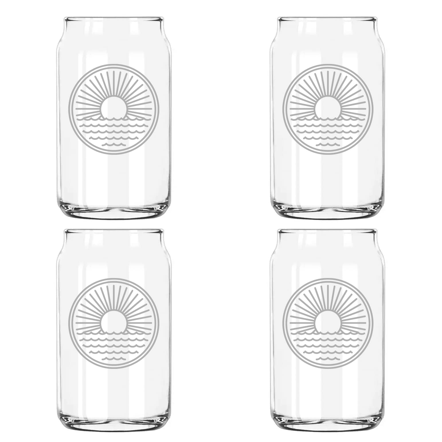 Sun Over Ocean Waves Beach Etched 5oz Beer Taster Glasses - Set of 4 Milk Mug Designs - Perfect for Beer Tasting, Home Bar Decor & Beach Themed Parties
