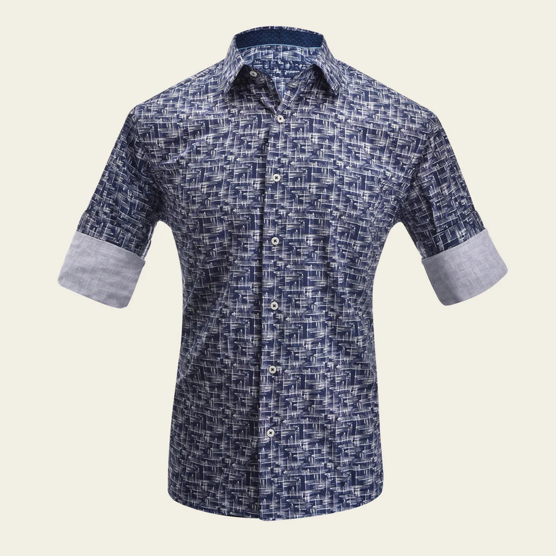 CM21069 Cuadra Navy Abstract Print Men's Shirt - Stylish Casual & Business Wear for Office, Parties & Date Nights