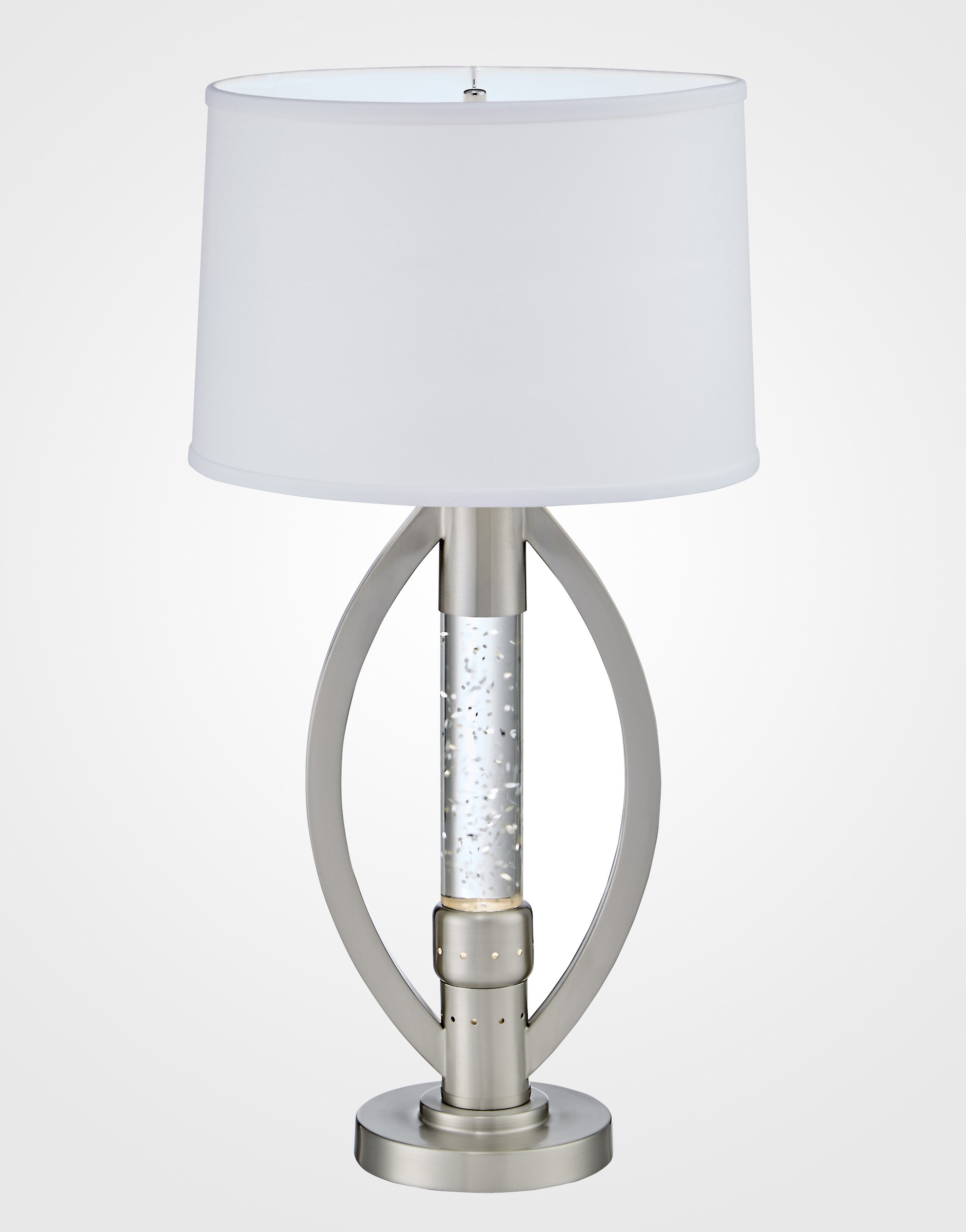 Homelegance Lucian Satin Nickel Table Lamp with Ellipse Frame & Sparkling Water Drops - Elegant Bedside Night Light for Living Room, Bedroom, or Office Decor