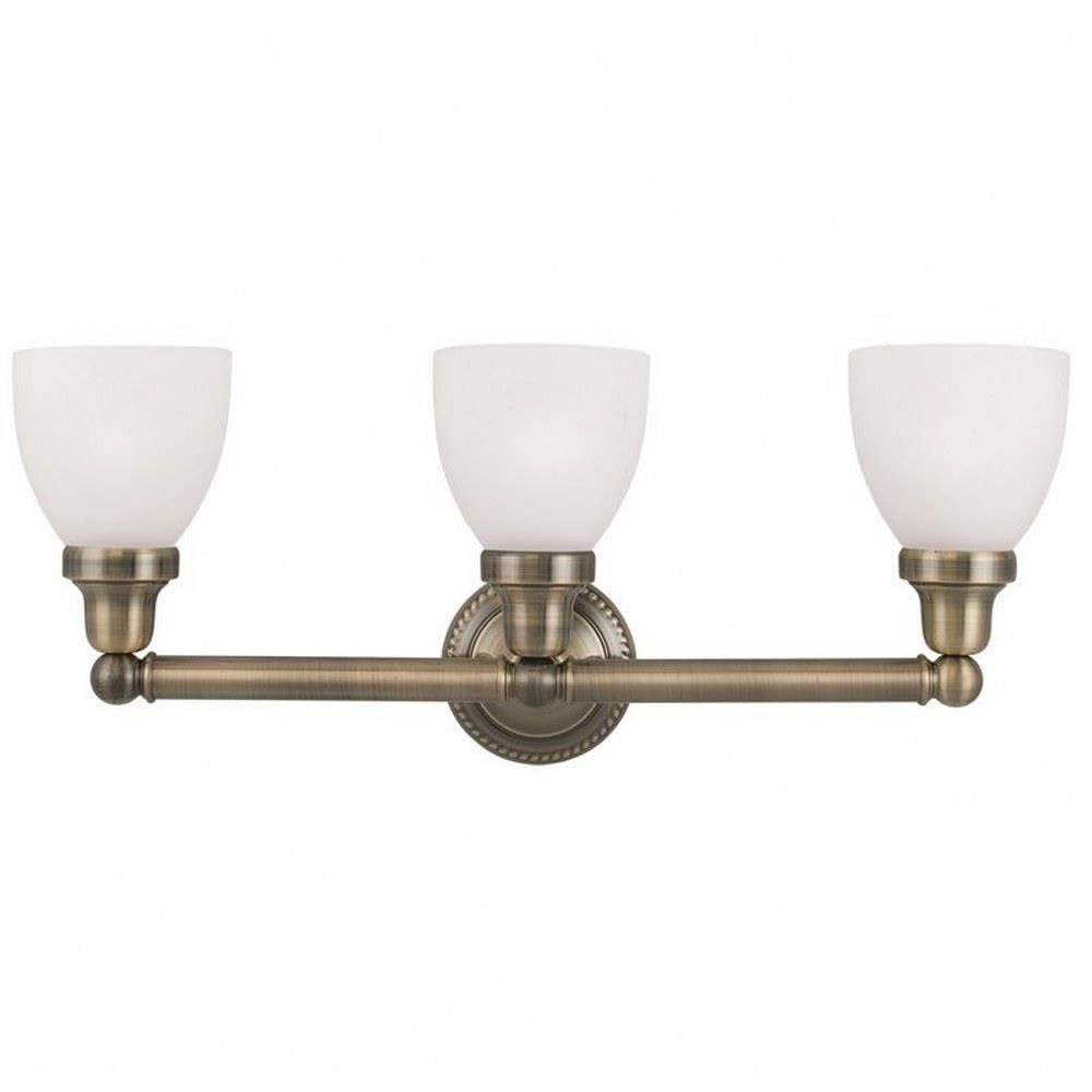 Livex Lighting 1023-01 Classic 3-Light Bathroom Vanity Light Fixture in Antique Brass Finish - Perfect for Bathroom Makeovers and Spa-Inspired Home Decor