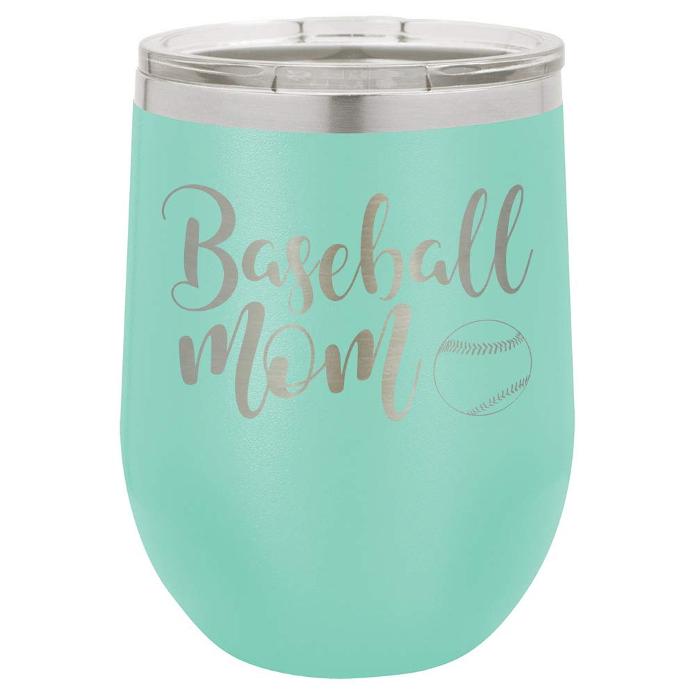 12 oz Teal Baseball Mom Wine Tumbler with Lid - Laser Engraved Insulated Stainless Steel Cup with Funny Quotes - Perfect Mother's Day Gift for Baseball Moms - Great for Games, Tailgating & Everyday Use - OnlyGifts.com