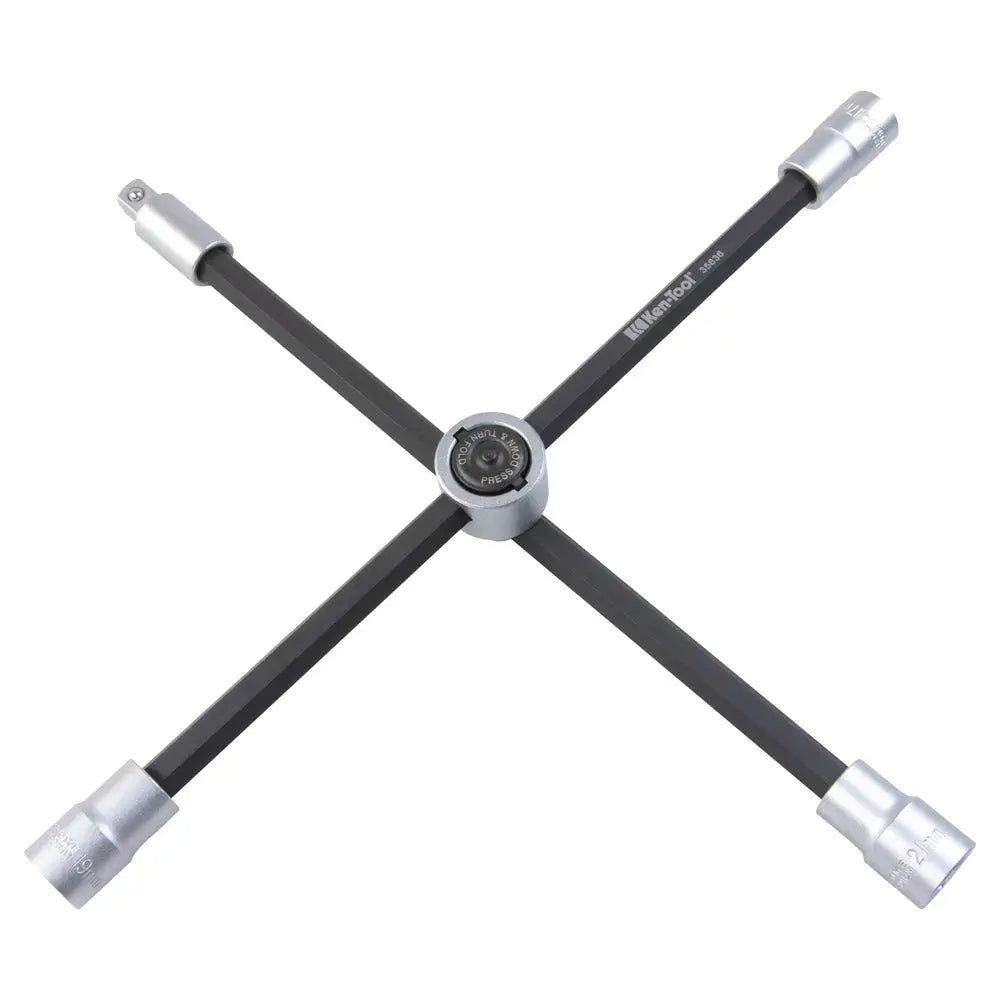 Ken Tool 35636 Heavy Duty 4-Way Foldable Lug Wrench - Perfect for Tire Changes, Emergency Roadside Repairs & Automotive Maintenance