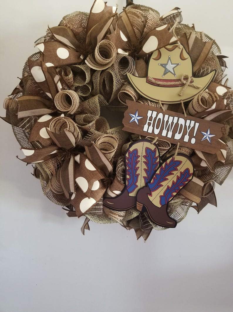 Western Cowboy Wreath - Rustic Farmhouse Decor for Doors, Walls & Stalls | Texas Style Home & Ranch Decoration | Perfect for Everyday Use, Weddings & Western Themed Parties