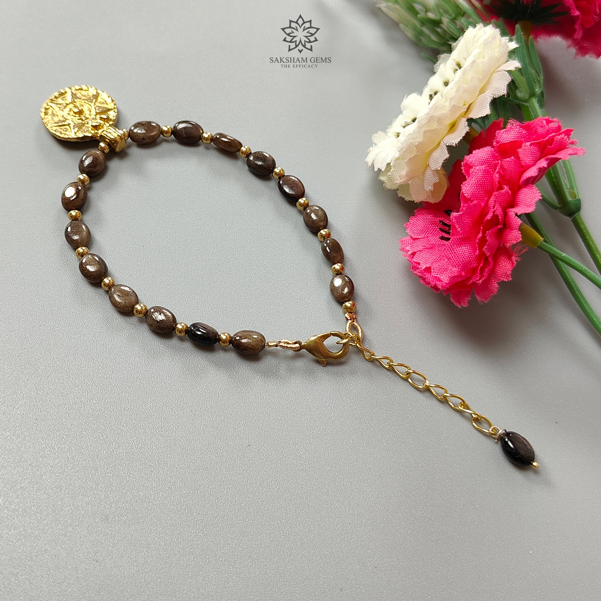 Natural Untreated Golden Brown Chocolate Sapphire Beads Bracelet - 59.75cts Oval Shape Plain Brass Jewelry (7*5mm, 6.5