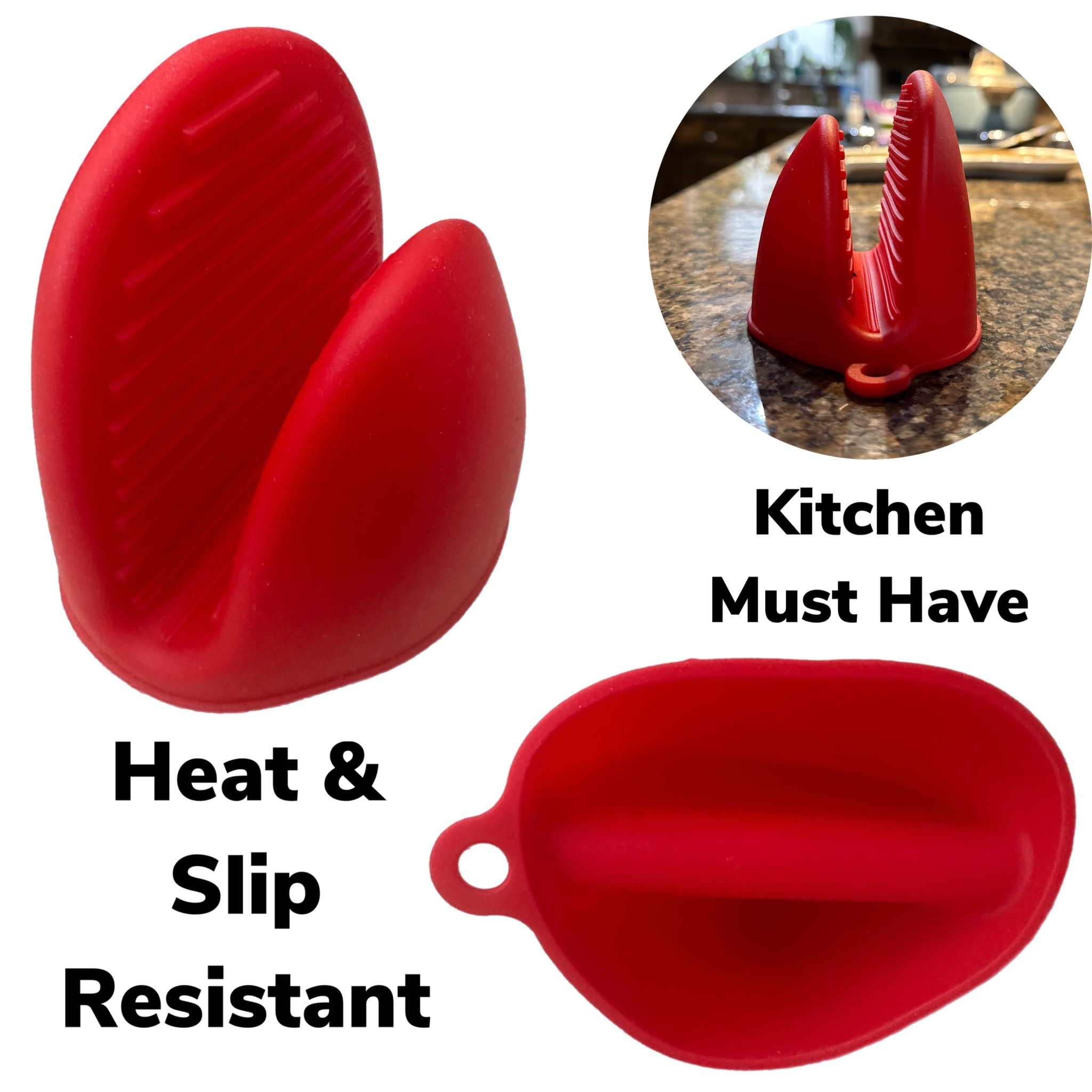 2 Pairs (4pcs) ALAZCO Heat Resistant Red Mini Oven Mitts - Food Grade Silicone Pinch Mitt Gloves & Potholders for Kitchen Cooking, Baking, BBQ - Perfect for Hot Pans, Grilling & Baking Cookies