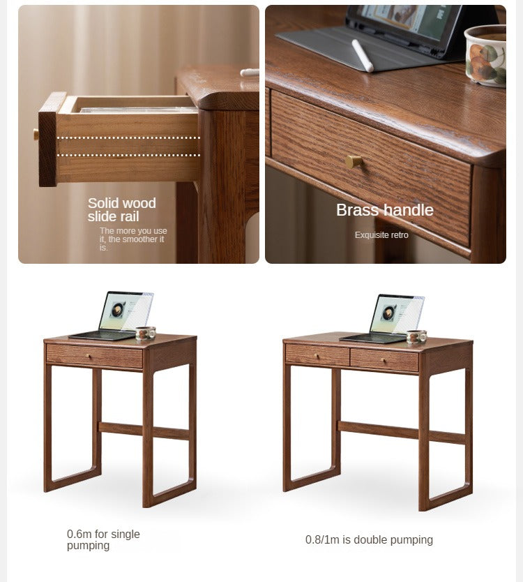 Solid Oak Wood Small Office Desk - Walnut Finish for Home & Workspace - Compact Writing Desk for Study, Dorm, or Apartment