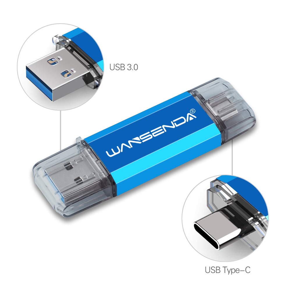 WANSENDA 32GB USB Flash Drive Dual USB 3.0 & Type C OTG Thumb Drive for Android Phones, PC, Mac - High Speed Data Transfer, Portable Storage for Photos, Videos, Files (Blue) - Perfect for Travel, Office & School Use