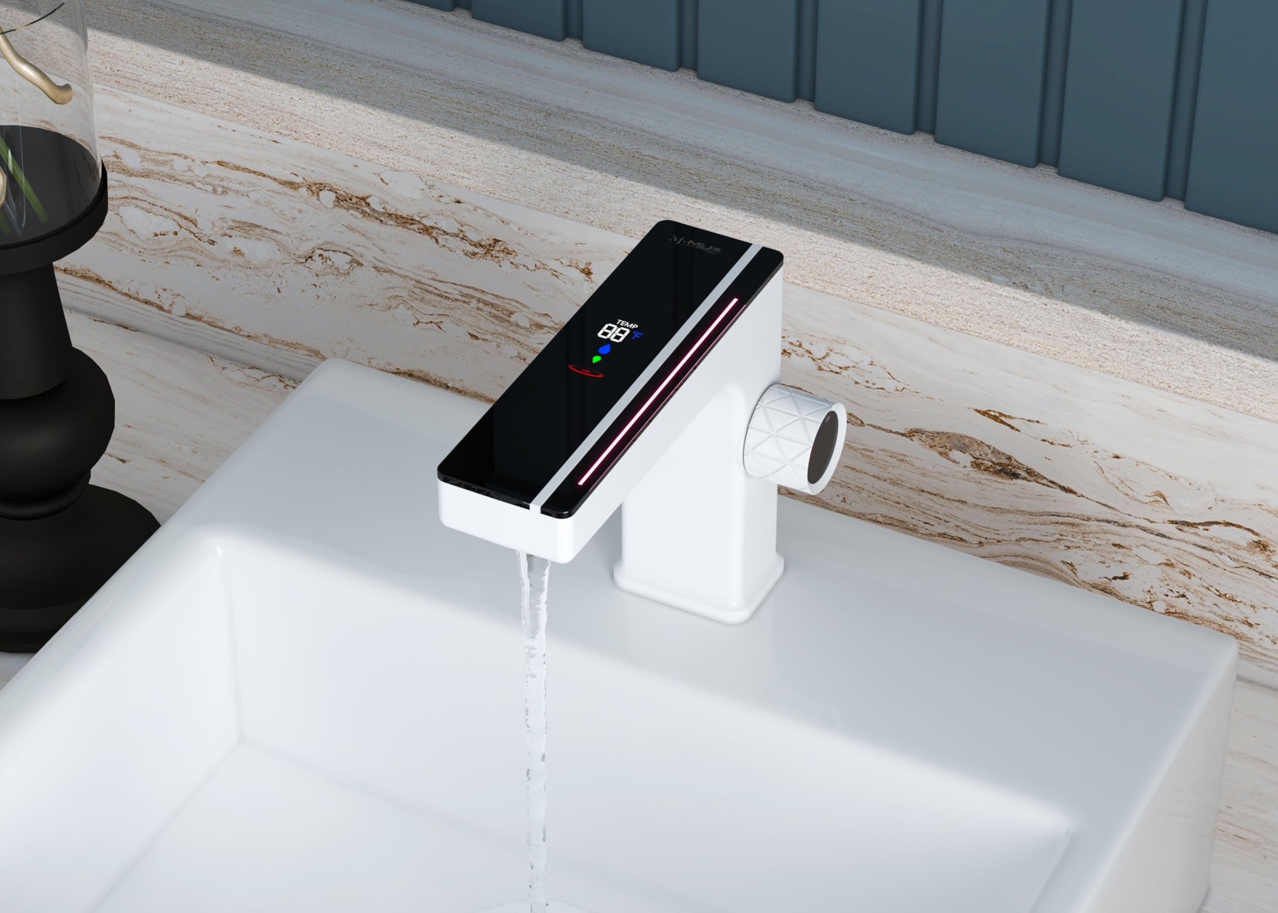 MEJE LED Bathroom Sink Faucet with Digital Temperature Display - Single Handle Brass Lavatory Faucet in Elegant White - Perfect for Modern Bathrooms, Powder Rooms & Spa-Like Vanities