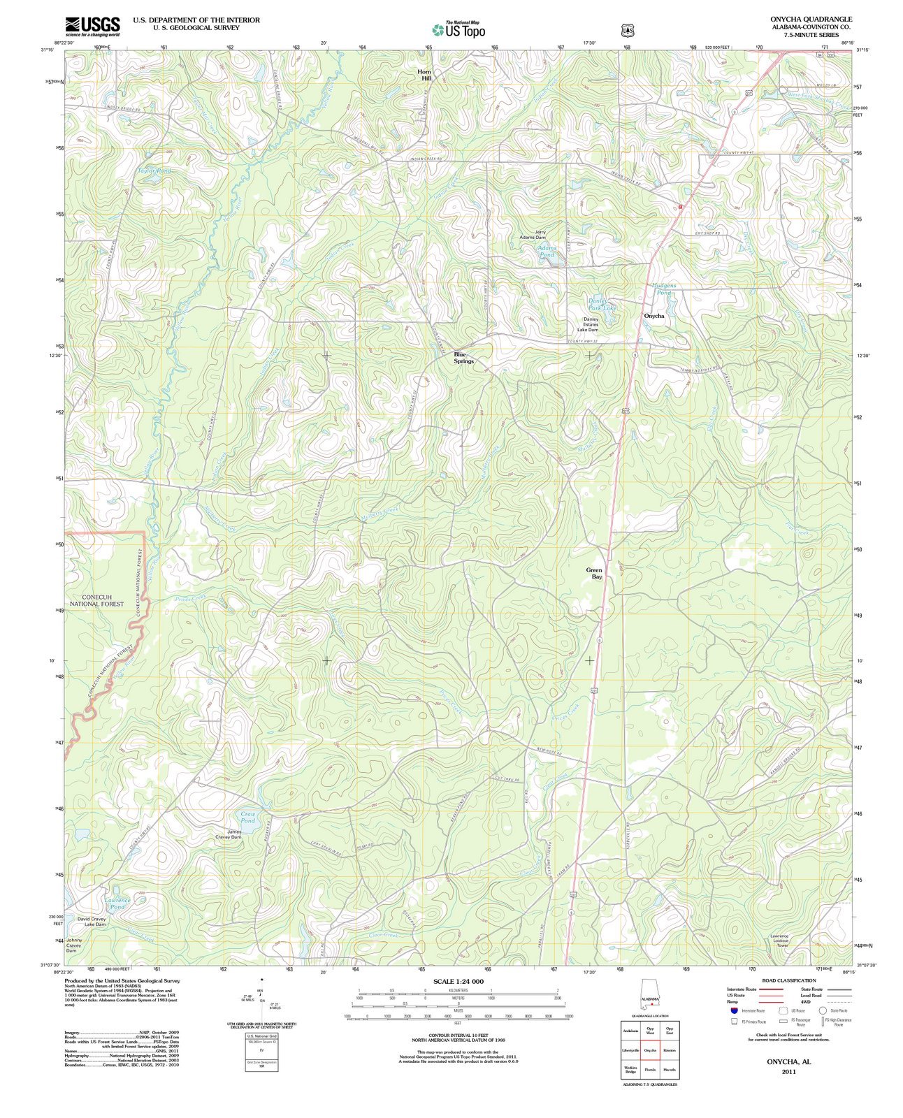 2011 Onycha, AL USGS Historical Topographic Map - Alabama Wall Art Decor - 44x55 Inch Large Vintage Map for Home Office & Classroom Decor