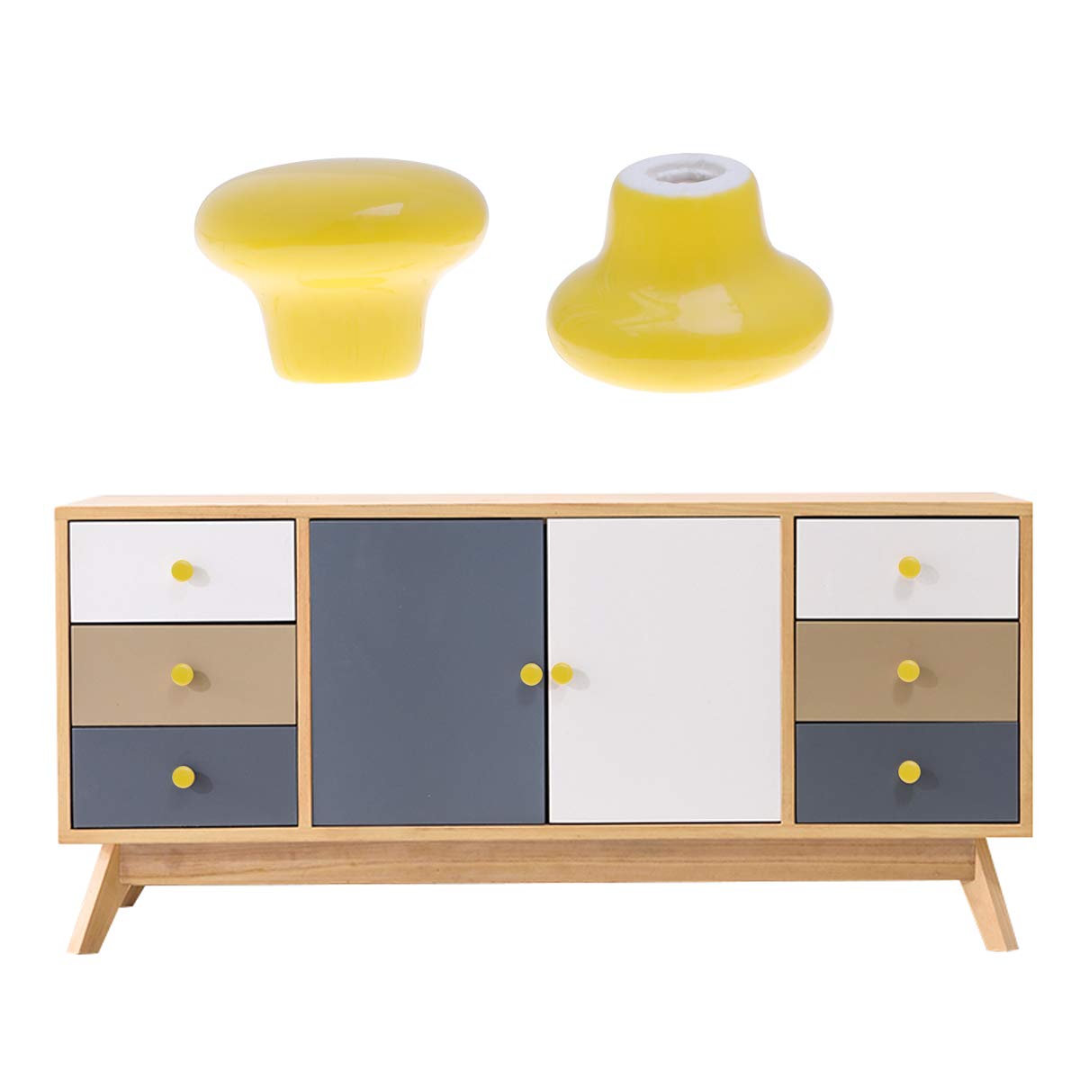 VORCOOL 5-Pack Ceramic Cabinet Knobs - Durable Round Drawer Pull Handles for Kitchen Cupboard & Furniture (Yellow) - Perfect for Home Renovation & DIY Cabinet Upgrades