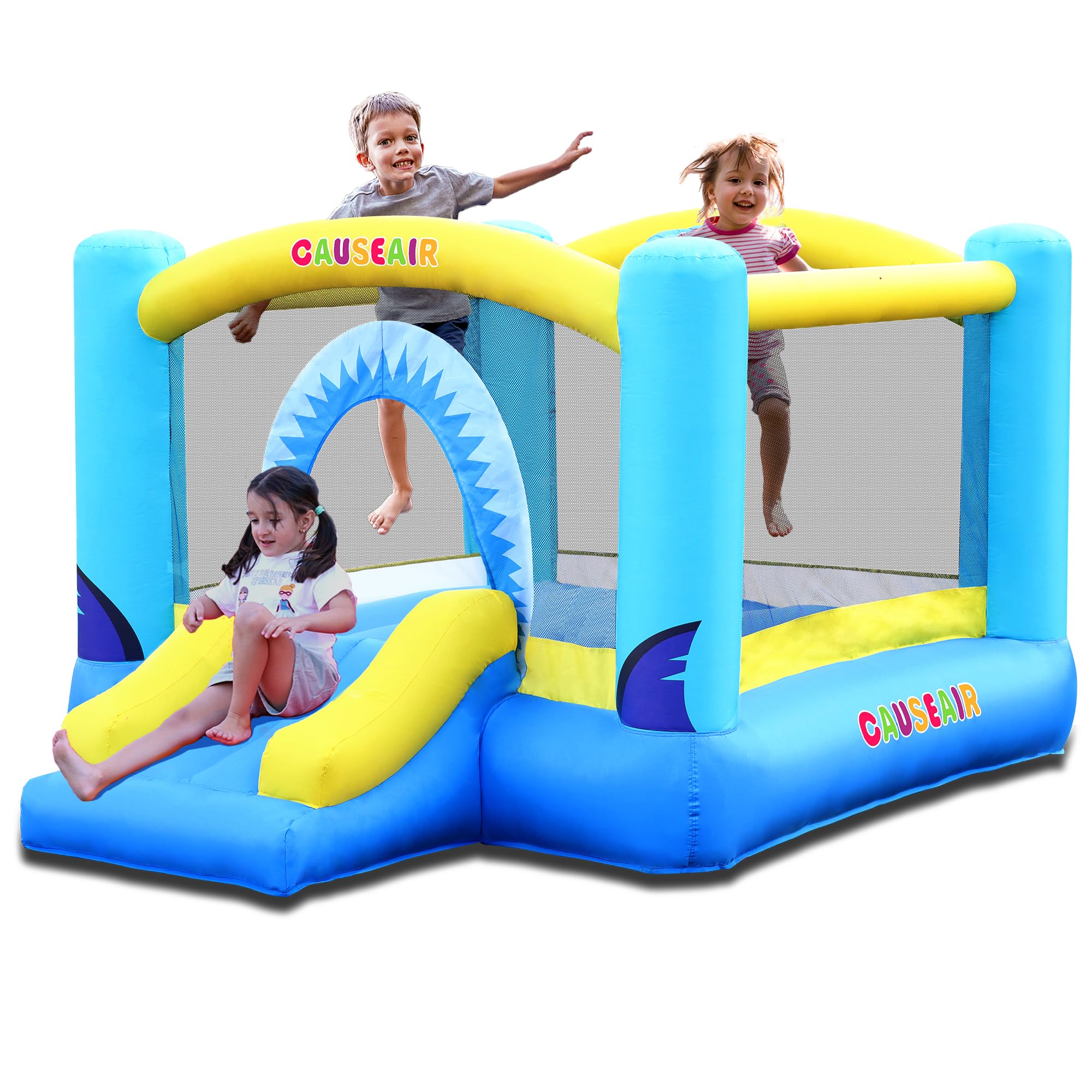 **Inflatable Bounce House for Kids - Shark Theme Bouncy Castle with Basketball Hoop | Durable Double-Stitched for Indoor & Outdoor Play | Perfect for Birthday Parties, Backyard Fun & Playdates**
