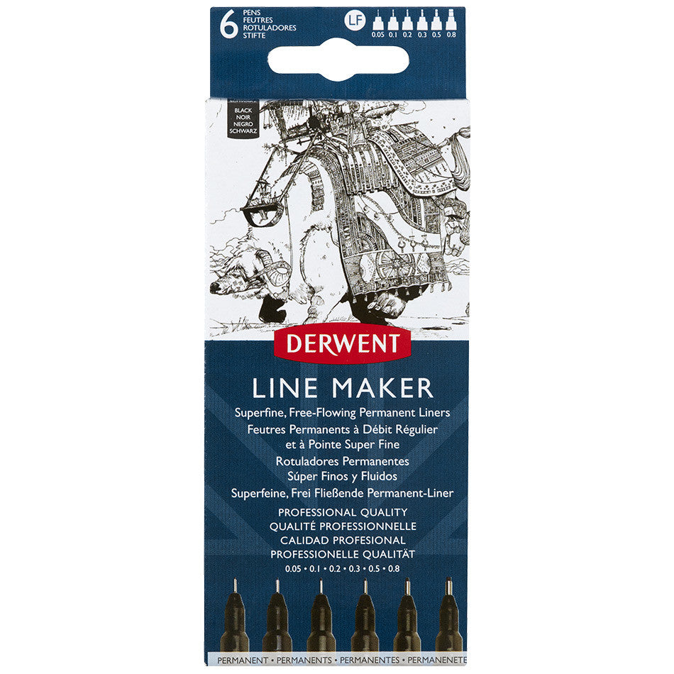 Derwent Line Maker Drawing Pen Set - 6 Black Fine Line Pens for Sketching, Inking & Calligraphy - Perfect for Artists, Illustrators & Designers