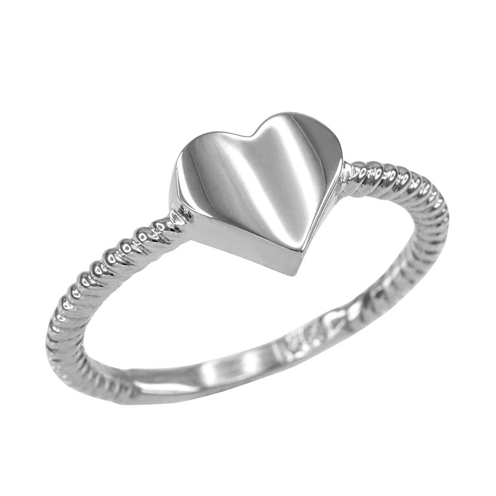 10k White Gold Twisted Rope Heart Ring for Women - Elegant High Polish Jewelry Gift for Anniversary, Valentine's Day & Special Occasions