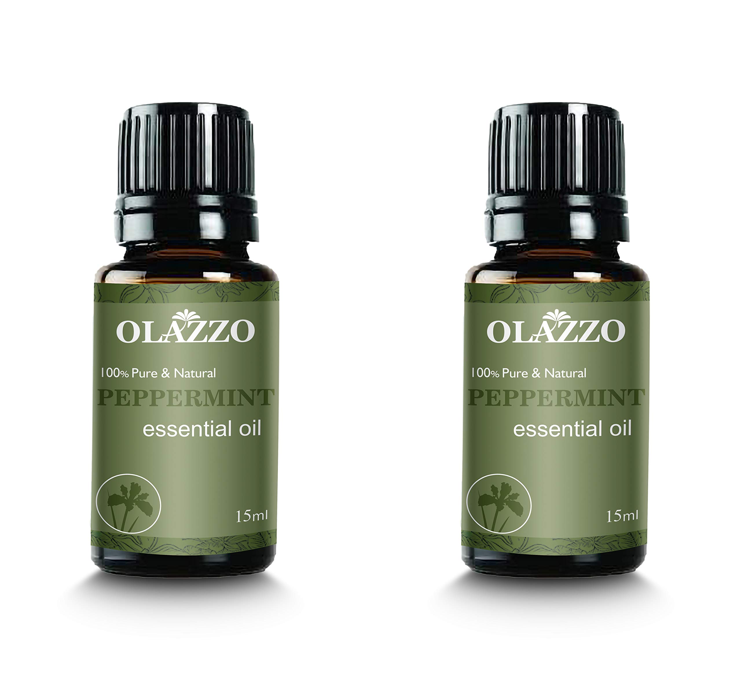 Olazzo Peppermint Essential Oil - 100% Pure Therapeutic Grade for Hair Growth, Skin Care, Aromatherapy Diffusers & Steam Inhalation - 15ml Bottle (2-Pack) - Perfect for Relaxation, Stress Relief & Home Spa Treatments