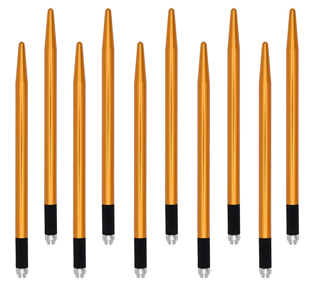 10-Piece Microblading Pen Kit - Professional Manual Eyebrow Tattoo Tools for Natural Brows (Gold) - Perfect for Salon, Home Use & DIY Makeup
