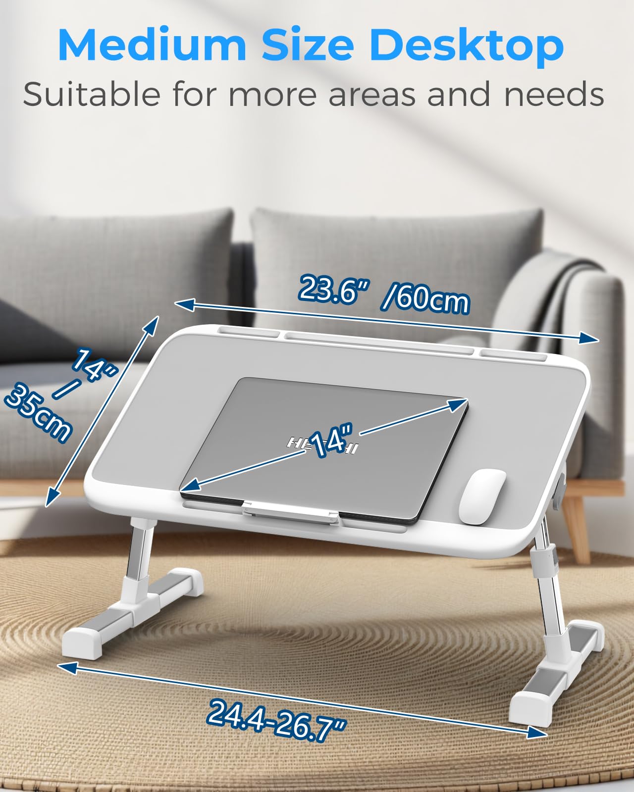 Adjustable Laptop Bed Table - Foldable & Sturdy Laptop Desk for Bed, Couch, Floor - Premium Materials, Height & Angle Adjustable (23.6