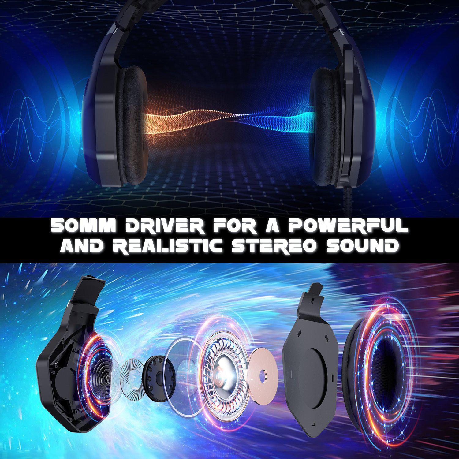 ONIKUMA K10 Pro Wired Gaming Headset with RGB Lights - Noise Cancelling Mic, Comfortable Ear Cushions for PC, PS4, Xbox - Perfect for Competitive Gaming & Late-Night Sessions