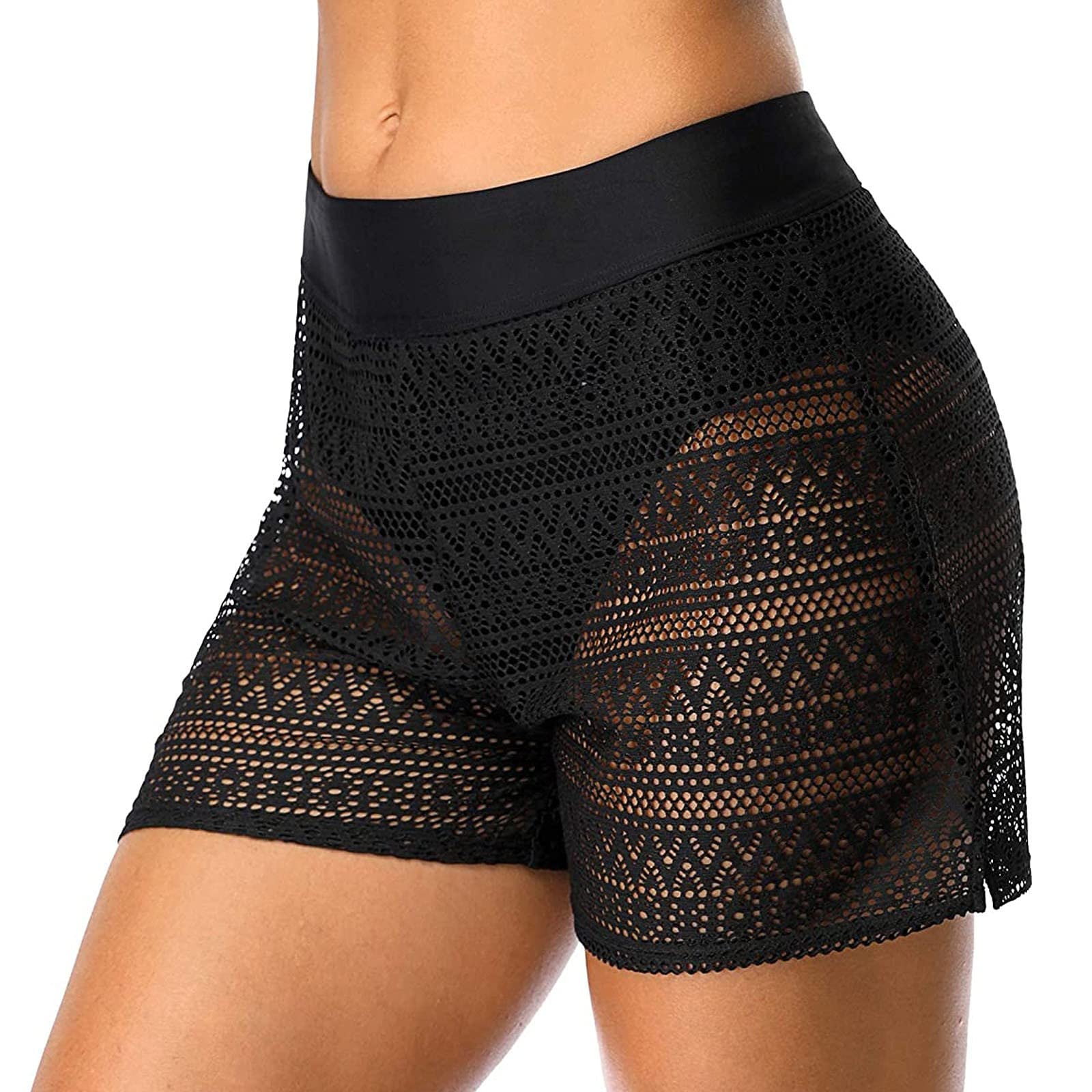 **Women's Plus Size High Waisted Swim Shorts - Black Bikini Bottom Swimwear for Beach, Pool & Water Sports | Comfortable & Stylish Bathing Suit Bottoms**