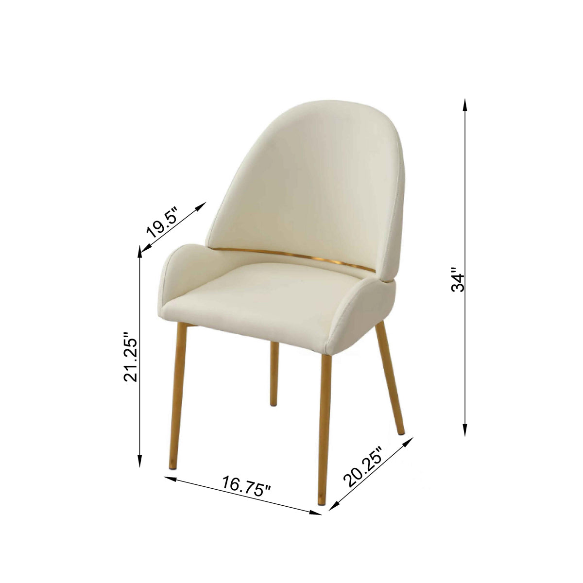 Modern PU Leather Dining Chairs Set of 2 - Beige Upholstered Seats with Sturdy Metal Legs for Kitchen, Dining Room, and Office Use
